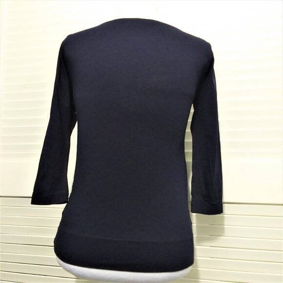 J Crew Black Label Top Navy Blue Daisy Lace Detail Scoop Neck Tee Size X Small - Picture 7 of 8